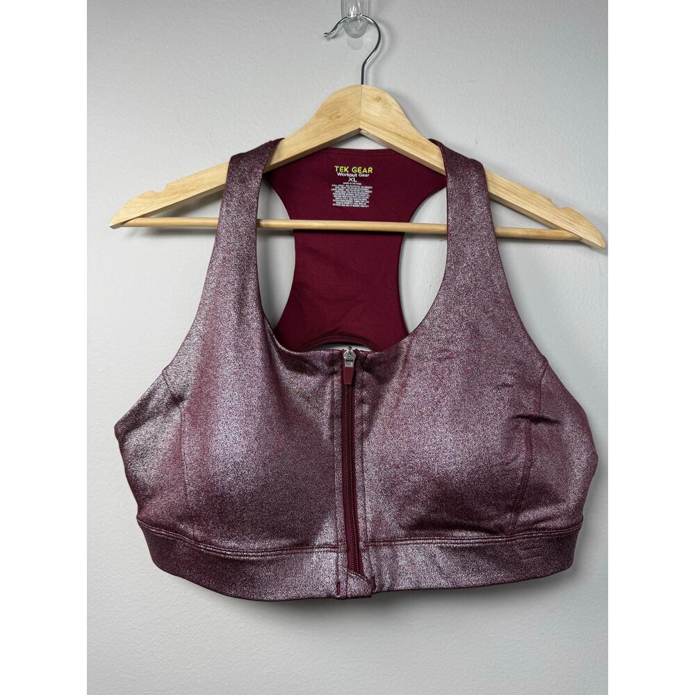 Tek Gear Women's Burgundy Red Metallic Sports Bra Top XL Athletic Athleisure NWT